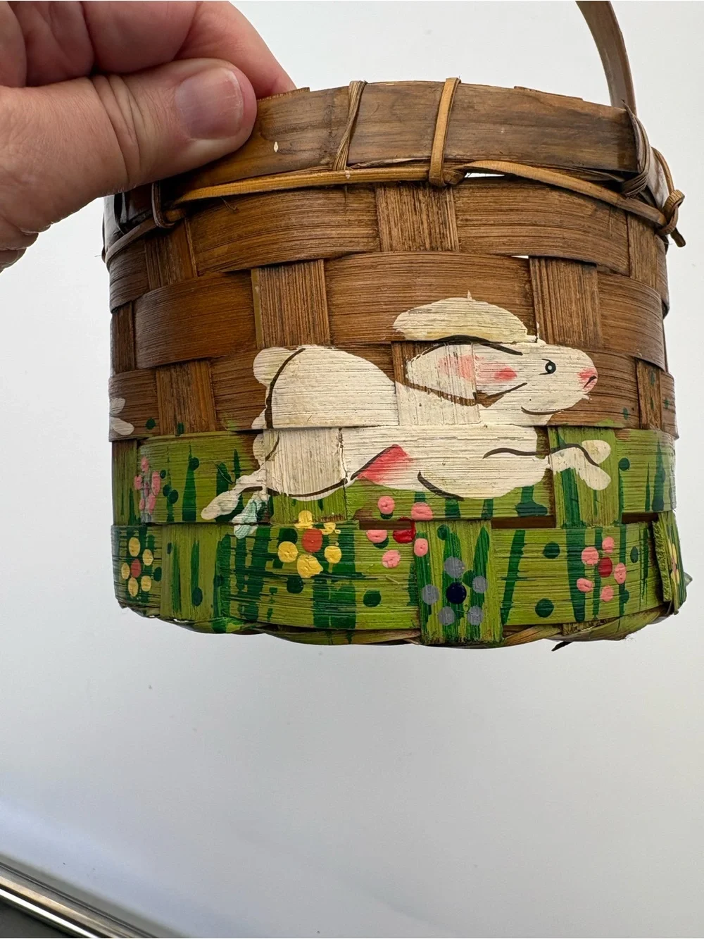 Vintage Handwoven and Hand Painted Easter Bunny Basket